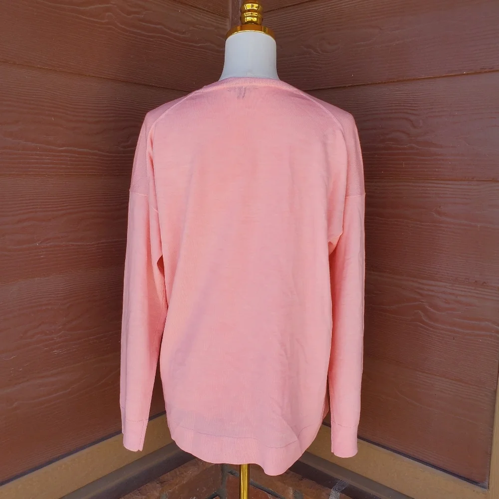 J. Crew Women's Long Sleeve Coral Pink Merino Wool Blend Sweater Size Large NWOT